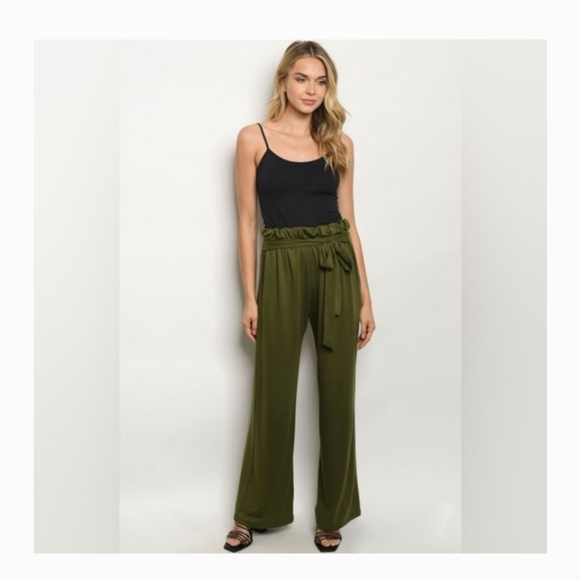 Wild Luxe paper bag waist wide leg palazzo lounge pants size large - Picture 3 of 3